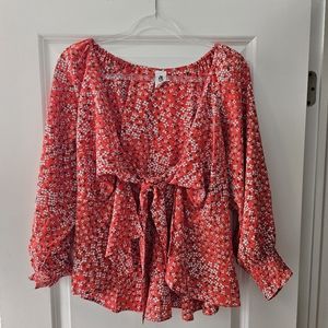 Flawless Red Floral Front Tie Flowy Shirt Size Small.